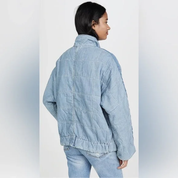 Free People Women's Dolman Quilted Denim Jacket, Blue, Medium - Picture 2 of 11